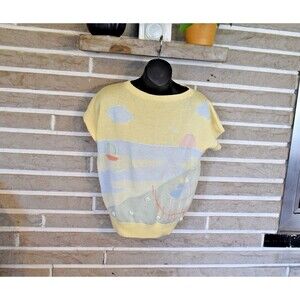 Vintage Chaus Sweater Size S petite short sleeve knit pastel beach seaside lake